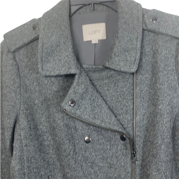 🌸2/$25 LOFT Grey Flannel Bomber Jacket lined snap closure front zipper EUC - Picture 4 of 9